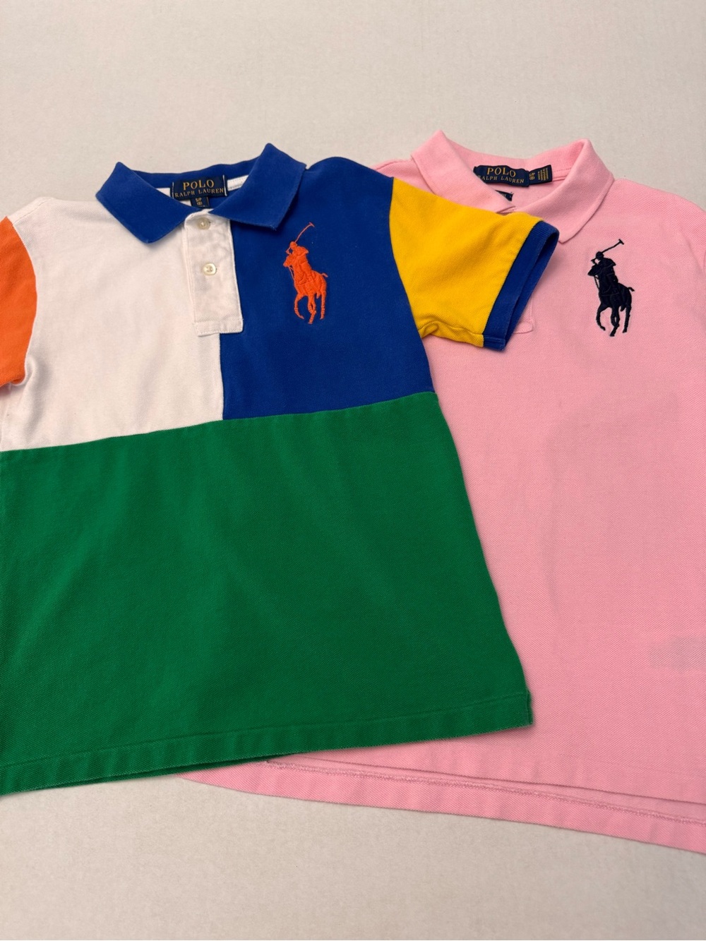 Polo Ralph Lauren Boys Big Pony Polo Shirts ColorBlock/Pink Size 8 Bundle of 2
